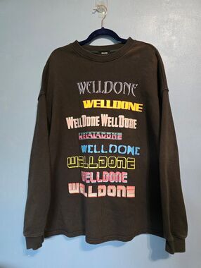 We11done Oversized Logo Print Sweatshirt S  Brown Grey *read